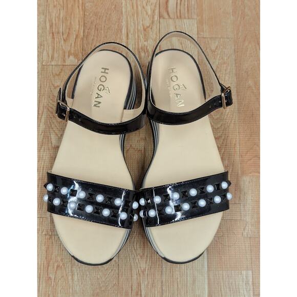 HOGAN womens platform sandals size EU 37.5 US 7 white and black ankle strap - Picture 6 of 9